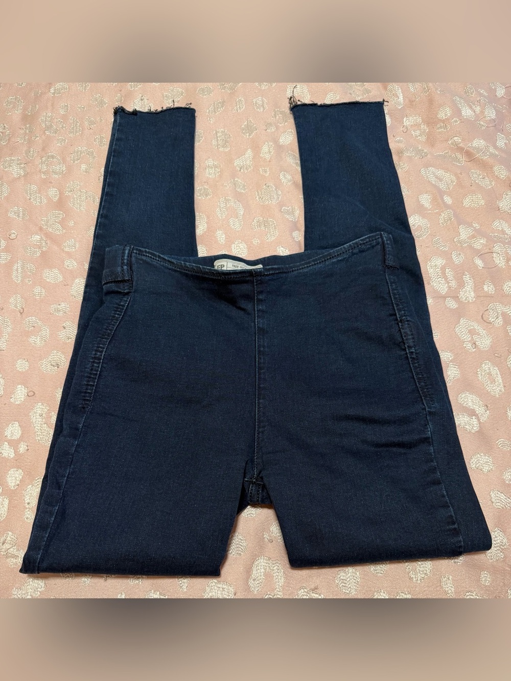 Free People Dark Blue Pull-On Skinny Stretch Frayed Ankle Jeggings Size 24